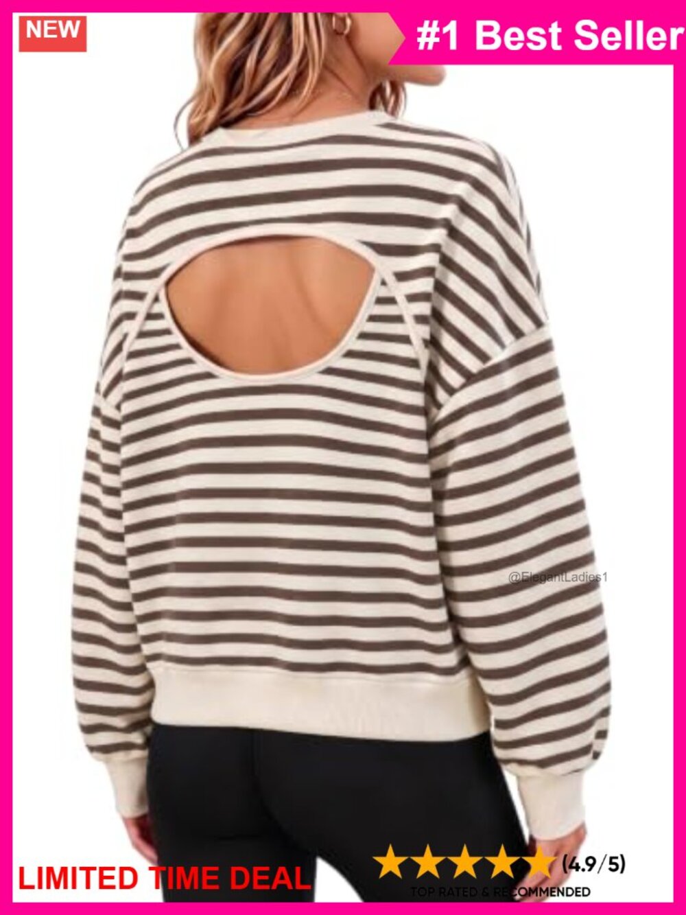 Oversized Striped Open Back Sweatshirt Casual Pullover Top
